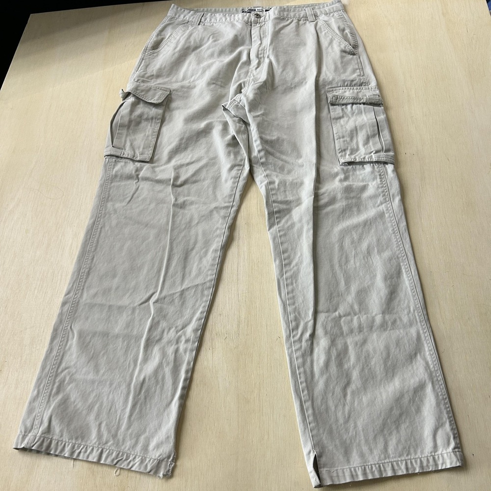 PLUGG Cargo Pants Mens 36x34 Beige Canvas Relaxed Fit Casual Utility Pockets